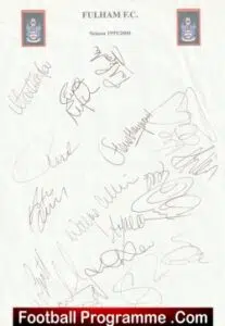 Fulham Football Club Multi Autographed Sheet 1999 2000