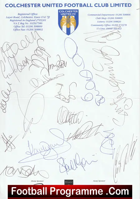 Colchester United Football Club Multi Autographed Sheet 2000 2001 - Image 2