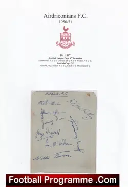 Airdrieonians Aidrie Football Club Multi Signed Autographed Sheet 1950 – 1951