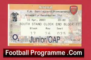 Arsenal v Manchester United 2003 – Football Ticket