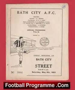Bath City v Street 1953 – Somerset Professional Cup