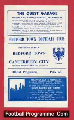 Bedford Town v Canterbury City 1969 - 1960's - football programme