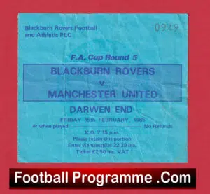 Blackburn Rovers v Manchester United 1985 – Match Ticket