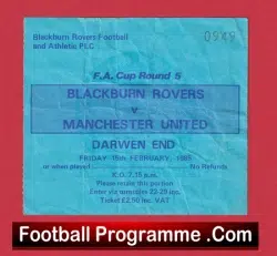 Blackburn Rovers v Manchester United 1985 – Match Ticket
