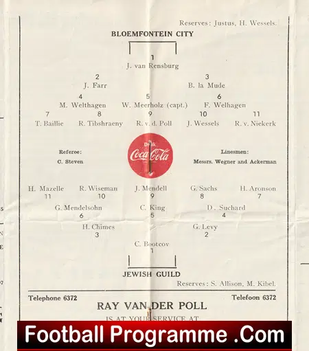 Bloemfontein City v Transvaal Jewish Guild 1962 - South Africa Football Soccer - Image 3