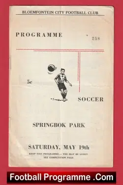 Bloemfontein City v Transvaal Jewish Guild 1962 - South Africa Football Soccer - football programme