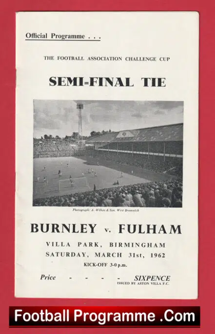 Burnley v Fulham 1962 – FA Cup Semi Final – Official Programme