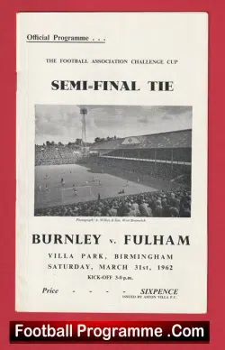 Burnley v Fulham 1962 – FA Cup Semi Final – Official Programme