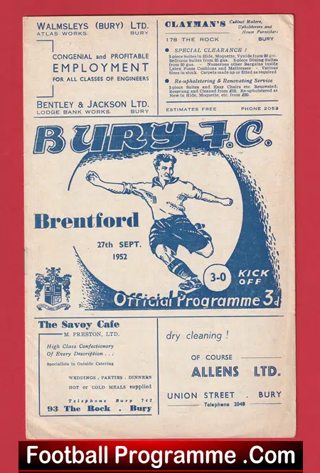 Bury v Brentford 1952 - 1950s Programme - Image 2
