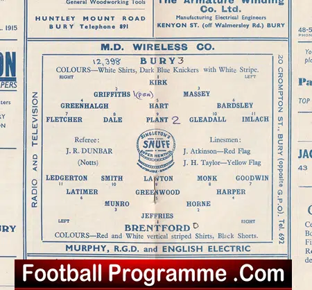 Bury v Brentford 1952 - 1950s Programme - Image 3