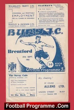 Bury v Brentford 1952 - 1950s Programme - football programme