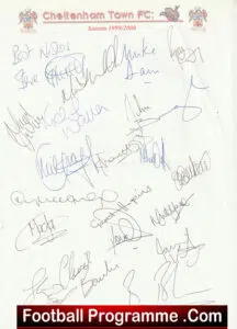 Cheltenham Town Football Club Multi Autographed Sheet 1999 2000