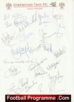 Cheltenham Town Football Club Multi Autographed Sheet 1999 2000