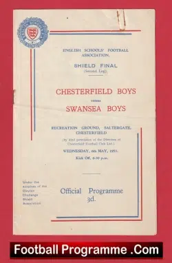 Chesterfield Boys v Swansea Boys 1953 – Schools Shield Cup Final + Ticket