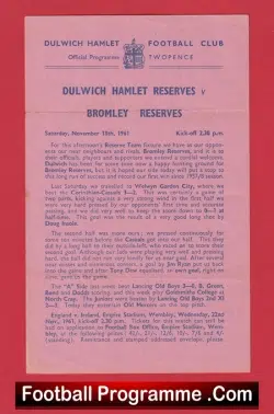 Dulwich Hamlet v Bromley 1961 – Reserves Match