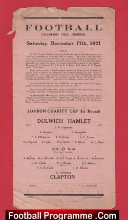 Dulwich Hamlet v Clapton 1921 – 1920s Football Programme