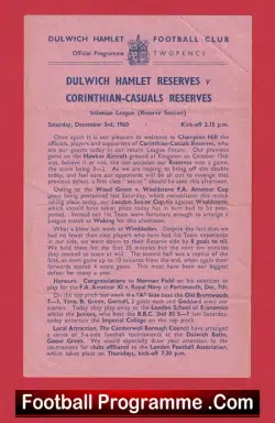 Dulwich Hamlet v Corinthian Casuals 1960 – Reserves Match