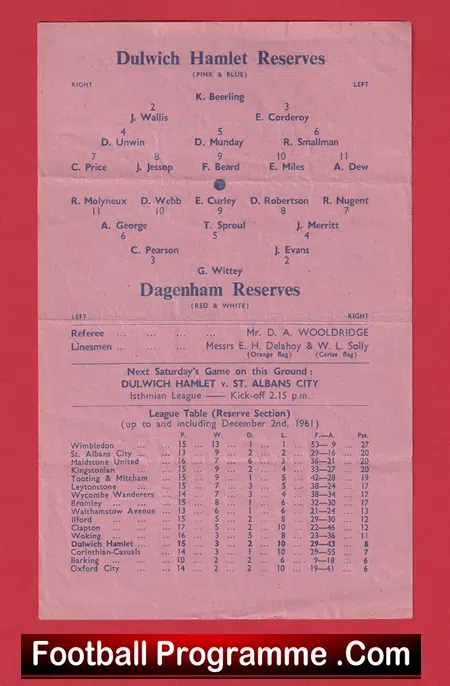 Dulwich Hamlet v Dagenham 1961 - Reserves Match - Image 3