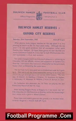 Dulwich Hamlet v Oxford City 1962 – Reserves Match