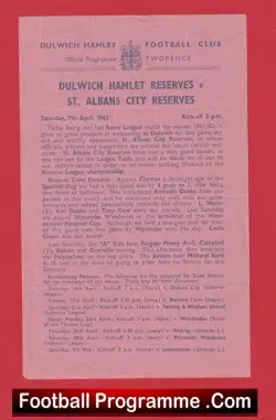 Dulwich Hamlet v St Albans City 1962 – Reserves Match