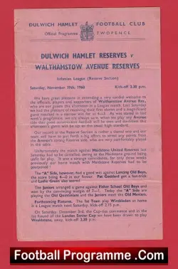 Dulwich Hamlet v Walthamstow Avenue 1960 – Reserves Match