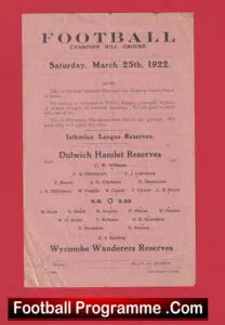 Dulwich Hamlet v Wycombe Wanderers 1922 – 1920s Football Programme