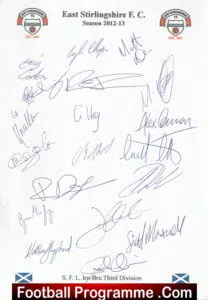 East Stirlingshire Football Club Multi Autographed Signed Team 2012 – 2013