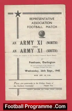 England Army North v Army South 1945 - Feethams Darlington - football programme