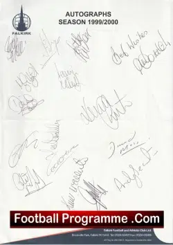 Falkirk Football Club Multi Autographed Team Sheet 1999 – 2000