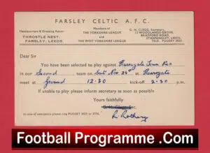 Farsley Celtic Football Club Team Official Players Selection Card 1950 – C4