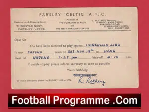 Farsley Celtic Football Club Team Official Players Selection Card 1950 – C6
