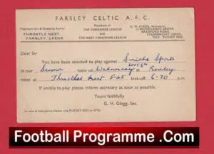 Farsley Celtic Football Club Team Official Players Selection Card 1950 – C9