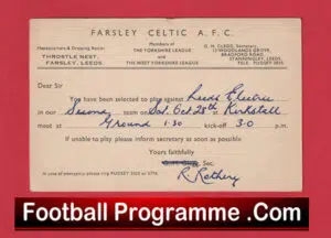 Farsley Celtic Football Club Team Official Players Selection Card 1950 – C12