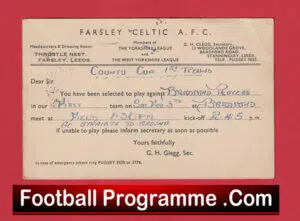Farsley Celtic Football Club Team Official Players Selection Card 1951 – C13