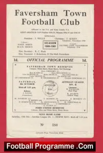Faversham Town v Ford United 1960 – Reserves Match Single Sheet Programme