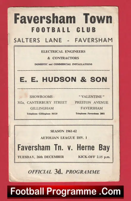 Faversham Town v Herne Bay 1961 – 1960s Football Programme