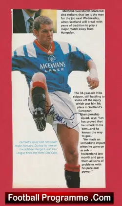 Glasgow Rangers Ian Durrant Autographed Signed Picture 1990s