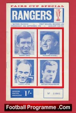 Glasgow Rangers v Bayern Munich 1970 – Fairs Cup