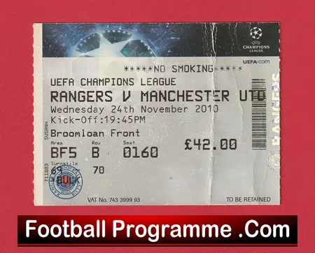 Glasgow Rangers v Manchester United 2010 - Match Ticket Scotland - Image 2