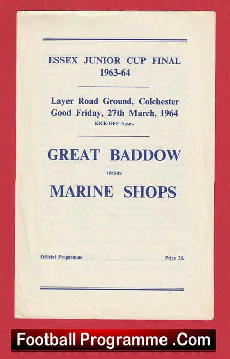Great Baddow v Marine Shops 1964 - Layer Road - Colchester Final - Image 2