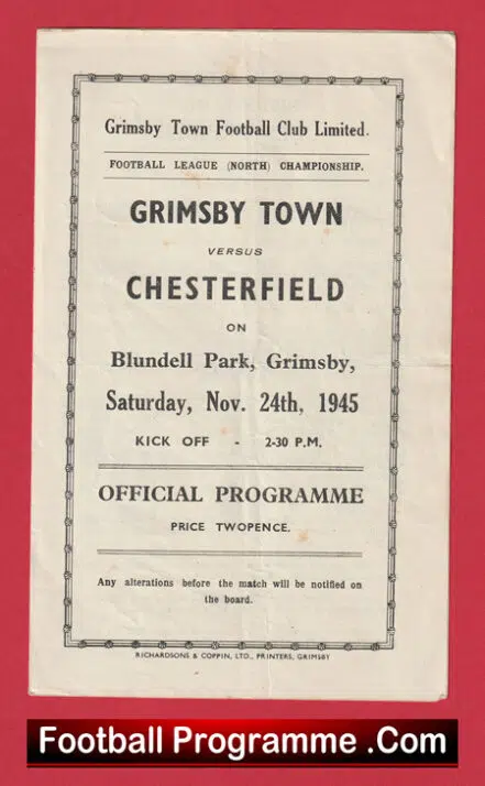 Grimsby Town v Chesterfield 1945 – War Time Programme