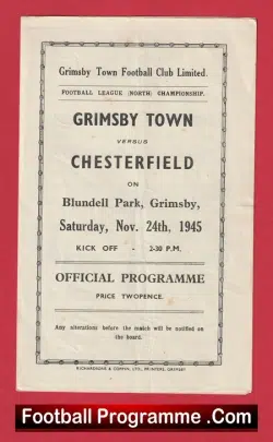 Grimsby Town v Chesterfield 1945 – War Time Programme