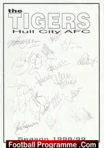 Hull City Football Club Multi Autographed Sheet 1998 1999