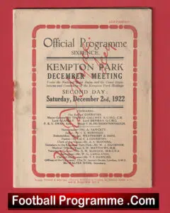 Kempton Park Official Horse Race Meeting Programme 1922