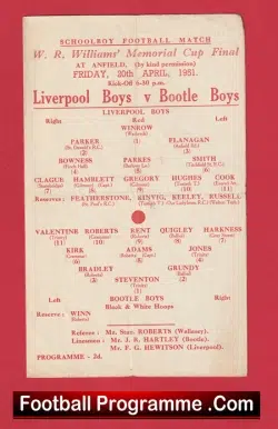 Liverpool Boys v Bootle Boys 1955 – Schoolboys Cup Final at Anfield