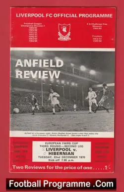 Liverpool v Hibernian Hibs 1970 - Fairs Cup - football programme