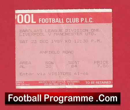 Liverpool v Manchester United 1989 - Match Ticket - Image 2