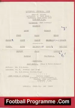 Liverpool v WBA 1965 – Central League Reserves Match