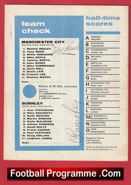 Manchester City v Burnley 1973 - FA Charity Shield Multi Signed + Denis Law - Image 5