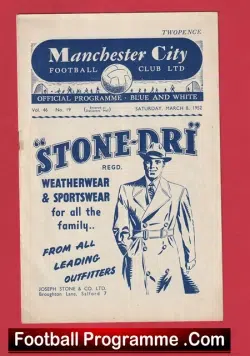Manchester City v Hibernian Hibs 1952 - Friendly Match - football programme